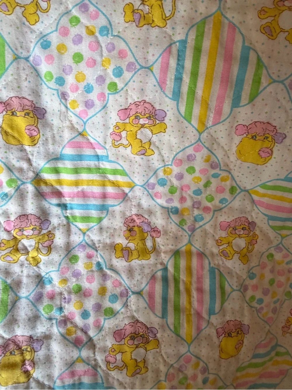 Vintage POPPLES baby quilt pastel rainbow